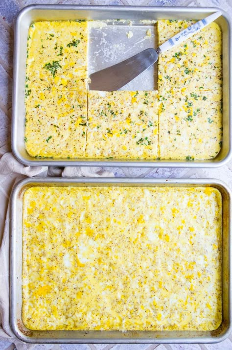 Thanks to one ingredient swap, this perfect recipe to make sheet pan eggs for sandwiches is packed with the same amount or protein and almost half the amount of calories as other recipes. The eggs come out light, fluffy and delicious every time and yield the exact quantity to make ½ dozen easy breakfast sandwiches. Diy Egg Sandwich, Sheet Eggs For Sandwiches, Large Batch Breakfast Sandwich, How To Make Sheet Pan Eggs, Premade Egg Sandwiches, Egg White Breakfast Sandwich Meal Prep, Sheet Pan Egg Whites For Breakfast Sandwiches, Egg Bake For Sandwiches, Eggwich Recipes