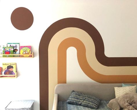 Retro Accent Wall, 70s Wall Mural, Wall Murals Diy, Shared Kids Room, Wall Art Diy Paint, Room Wall Painting, Walls Room, Dreamy Room, Cute House