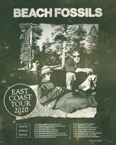 Beach Fossils East Coast Tour 2020 Beach Fossils Poster, Beach Fossils Band, Indie Room Posters, Beach Fossils, Spring Phone Wallpaper, Posters For Wall, Y2k Posters, Music Flyer, Propaganda Art