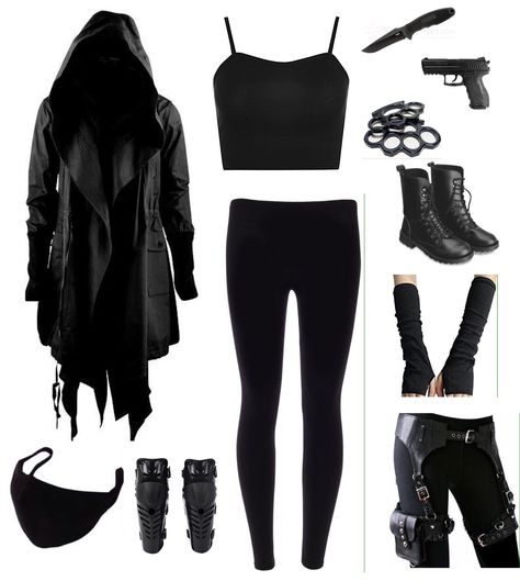 Assassin Outfit, Drawing Outfits, Cute Emo Outfits, Spy Outfit, Badass Outfit, Goth Outfit, Fandom Outfits, Dark Outfits, Punk Outfits