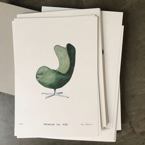 Karin Meenen on Instagram: “Egg Chair by Arne Jacobsen designed in 1958 DIN A4, 210 mm x 297 mm Printed on 270 g / qm extra-rough, warm-white MetaPaper Individually…” Chair Watercolor, Arne Jacobsen Egg Chair, Interior Design Portfolio Layout, Portfolio Design Layout, Portfolio Layout, Painted Chairs, Arne Jacobsen, Interior Design Portfolio, Egg Chair