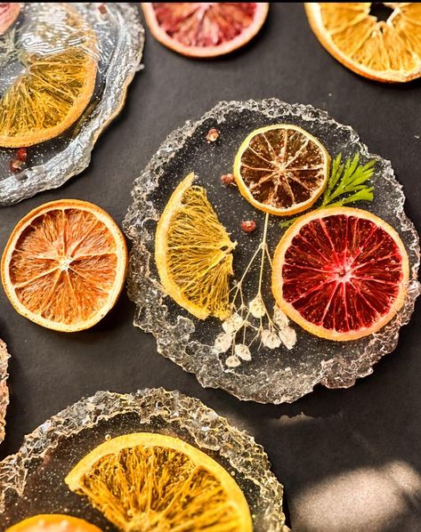 Handmade Drink Citrus Coasters, Fall Fruit Resin Coasters, Decor Bar Drinkware Resin, Resin Tableware, Housewarming Gift Citrus Coasters, Fruit Resin, Fall Fruit, Bar Setting, Water Rings, Fall Fruits, Resin Coasters, Great Conversation Starters, Bar Set