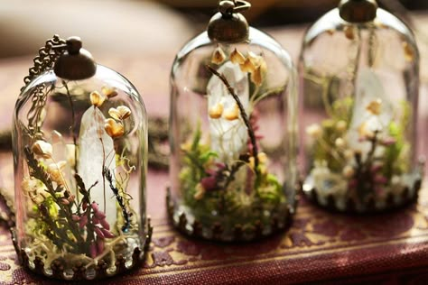 Terrarium Jewelry by Ruby Robin Lets You Take Tiny Bits Of Nature With You | Bored Panda Bell Jars, Terrarium Jewelry, Craps, Bottle Charms, Terraria, Miniature Diy, Mini Bottles, Fantasy Jewelry, Crafty Stuff