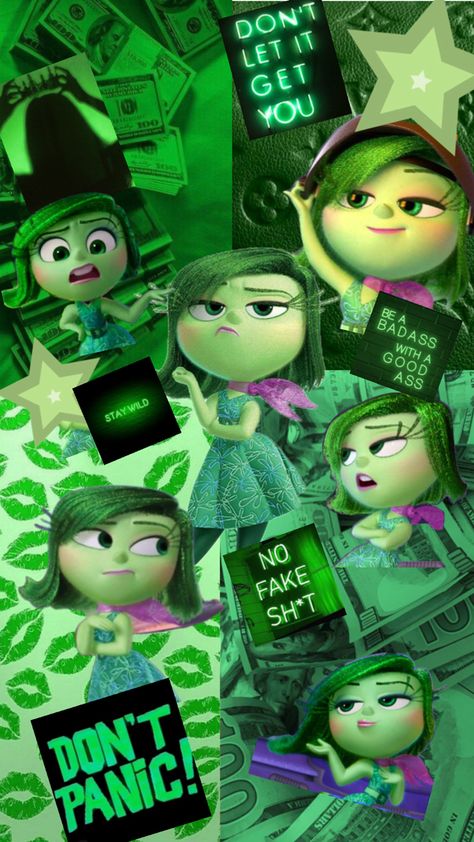 Inside out 1 inside out 2 wallpaper! Disgust Wallpaper, Disgust Inside Out Aesthetic, Disgusted Inside Out, Inside Out Characters, Jelly Wallpaper, Disney Inside Out, Inside Out 2, 2 Wallpaper, Cartoon Memes