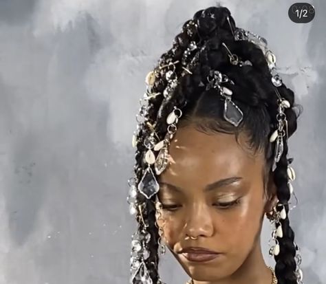 Decorated Braids Black Hair, Box Braids With Hair Jewelry, Unconventional Hairstyles, Hair Pin Ideas, Unique Braids For Black Women, Unique Black Hairstyles, Hair With Crystals, Editorial Hair, Culture Magazine