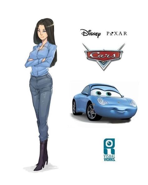 Cars Gijinka, Sally Carrera, Disney Characters As Humans, Cars Disney Pixar, Humanized Disney, Cartoon Characters As Humans, Modern Disney Characters, Human Version, Realistic Cartoons