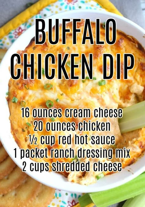 buffalo chicken dip Food Dip Recipes, Football Sunday Snacks, Buffalo Chicken Dip Easy Recipes, Sunday Snacks, Easy Buffalo Chicken Dip, Easy Party Appetizers, Best Dip Recipes, Dip Recipes Appetizers, Best Dip