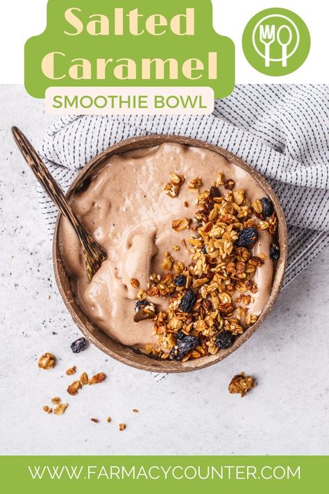 Do you love caramel? How about smoothies? If you answered yes to both of these questions, then you're going to love this salted caramel smoothie bowl! This delicious, healthy breakfast is easy to make and tastes amazing. Breastfeeding Smoothie, Salted Caramel Smoothie, Easy Breakfast Smoothies, Dairy Free Protein, Breastfeeding Snacks, Lactation Recipes, Dairy Free Yogurt, Smoothie Bowl Recipe, Pregnancy Food