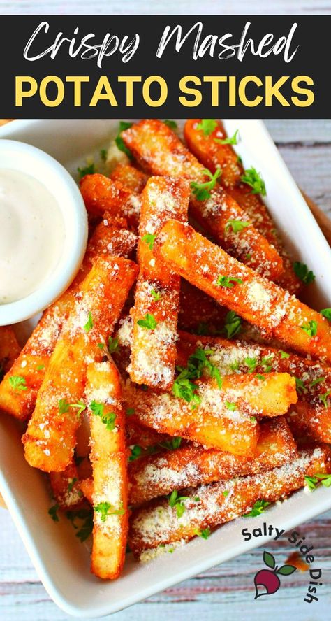 plate of mashed potato fries. Crispy Potato Cheese Sticks, Fried Mashed Potato Sticks, Cheesy Crispy Potato Sticks, Fried Potato Sticks, Potatoe Sticks Recipes, Crispy Chicken Potato Sticks, Crispy Potato Fries, Cheesy Potato Sticks, Fried Mashed Potatoes Fries