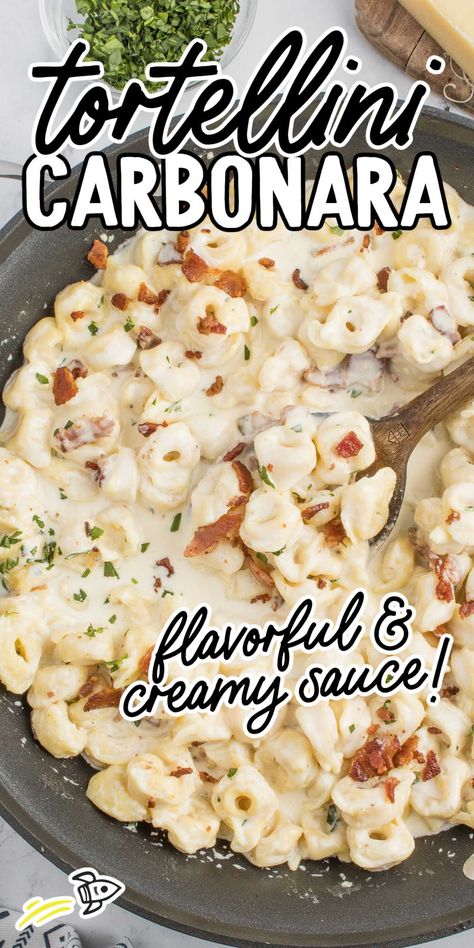 Simple Sunday Dinner Meals, Tortellini Carbonara, Skillet Suppers, Tortellini Casserole, Cheese Tortellini Recipes, Apartment Recipes, Yummy Nummies, 2023 Recipes, Simple Family Meals