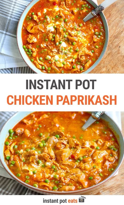 This Instant Pot chicken paprikash comes from a delicious Hungarian stew recipe that is perfect for making in the pressure cooker. Creamy, paprika-flavored chicken is served with pasta, rice or potatoes for a delicious family dinner, or with Traditional nokedli noodles. This stew recipe is gluten-free and low-carb. #instantpot Hungarian Stew, Creamy Chicken Stew, Chicken Paprikash, Delicious Family Dinners, Pasta Rice, Paprika Chicken, Pressure Cooker Chicken, Best Instant Pot Recipe, Chicken Meals