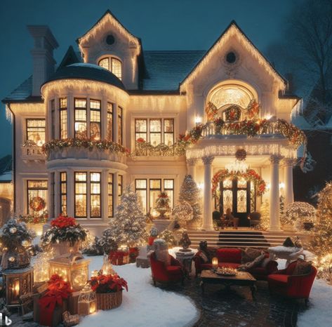 Cozy Winter Home Exterior, Christmas Mansion, Christmas House Exterior, Christmas Tree Decorations To Make, Christmas Home Exterior, Christmas Exterior, Winter House Exterior, Maine Winter, Tree Decoration Ideas