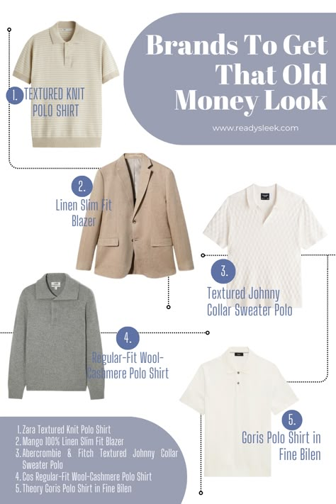 Old Money Style Tips, Old Money Men Wardrobe, Old Money Zara Men, Zara Old Money Outfits Men, Old Money Brands Men, Mens Old Money Capsule Wardrobe, Old Money Affordable Brands, Old Money Wardrobe Essentials Men, Old Money Clothing Brands