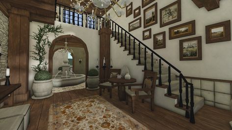 Bloxburg House Lunarzia, Bloxburg Inspo Living Room, Medieval Bloxburg House, Bloxburg Custom Chandelier, Mediterranean Bloxburg Interior, Mediterranean Bloxburg House Interior, Apartment Interior Bloxburg, Bloxburg Antique House, Antique Bloxburg House