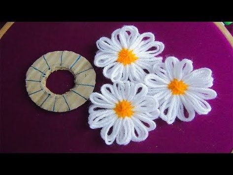 Applique Tricks For Crochet and Knitting Projects | Yarn flowers, Hand embroidery patterns, Hand embroidery designs Easy Flower Embroidery, Yarn Flowers, Crocheted Flowers, Easy Flower, Flower Diy Crafts, Silk Ribbon Embroidery, Sewing Projects For Beginners, Hand Embroidery Patterns, Flower Embroidery