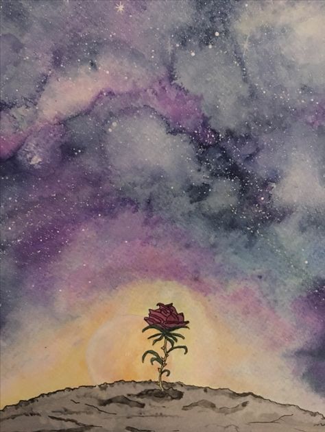 Water colour and acrylic ink flower. The lonely rose. By me Lonely Painting Ideas Simple, Lonely Paintings, Sky With Flowers Painting, Paintings About Loneliness, No Rain No Flowers Painting, Flower Drawings With Color, Vent Artwork Lonely, Drawing Scenery, Journal Therapy