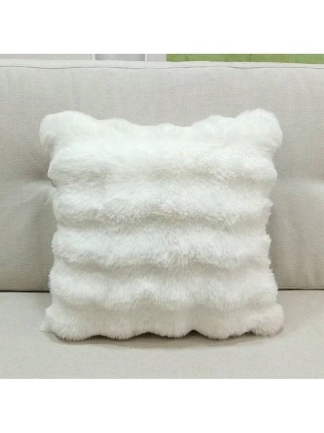 1pc Super Soft Faux Rabbit Fur Pillow Cover, Tuscany Plush Cushion Sham, Bubble Fleece, Solid Color One-Sided Fuzzy Decorative Pillow Case For Bedroom Office Living Room, No Insert White    Flannelette Geometric,Striped   Fall,Spring,Winter,All Seasons Decorative Pillows, Inserts, & Covers, size features are:Bust: ,Length: ,Sleeve Length: White Pillows Fluffy, White Fluffy Cushion, Cute Astetic Pillows, Coquette Christmas Room Decor, Fluffy White Pillows, Cute Pillow Cases, Shein Bedroom Decor, Room Decor From Shein, White Fluffy Pillows