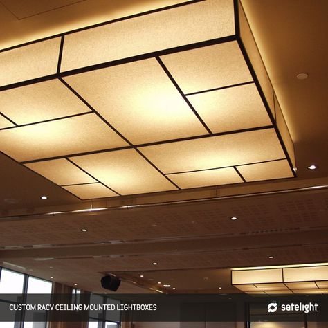 Lightbox Box Lighting Ceiling, Light Box Ceiling Design, Lightbox Ceiling, Delta Bathroom Faucets, Square Lighting, Restaurant Ceiling Lights, Geometric Ceiling, Box Ceiling, Light Box Diy