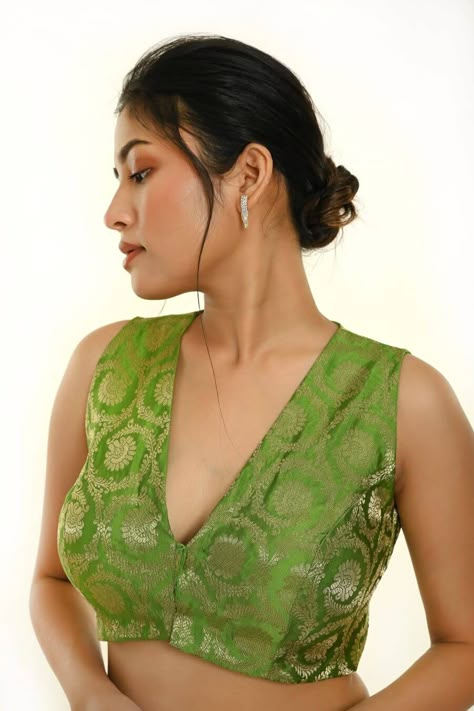 Buy Green Pure Silk Brocade Blouse for Women - Anvi Couture Sleeveless Blouses For Women, Sleeveless Blouse Idea, Cotton Blouse Simple Design, Silk Blouses For Women Saree, Stylish Blouse Design Sleeveless, Pattern For Blouse For Women, Blouse Sleeveless Design Latest, Blouse Design For Cotton Silk Saree, V Neck Blouse Indian Sleeveless