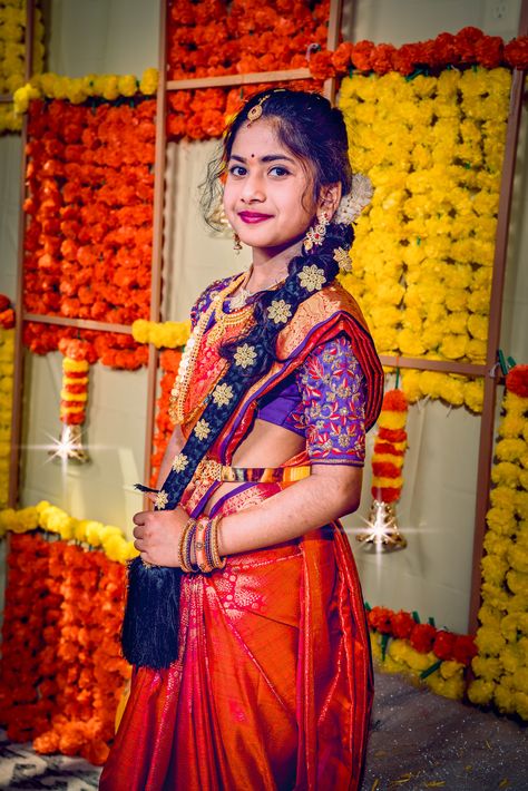 Half Saree Function Photography — Ramana Photography Half Saree Function Poses Photoshoot Ideas, Half Saree Ceremony Poses, Voni Function Half Saree Stills, Half Sari Function Stills, Saree Function Photoshoot, Sari Function Stills, Half Saree Function Photoshoot Poses, Half Saree Function Poses, Saree Function Hairstyles