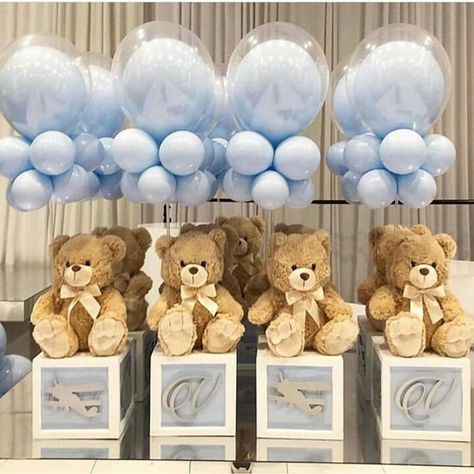 Teddy Bear Balloon Centerpiece, Teddy Bear Baby Shower Theme, Boy Baby Shower Centerpieces, Bear Baby Shower Theme, Idee Babyshower, Baby Shower Deco, Baby Shower Theme Decorations, Baby Shower Decorations For Boys, Girl Baby Shower Decorations