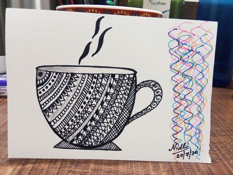 Coffee Cup Mandala Art, Cup Mandala Art, Diy Mandala, Mandala Book, Easy Mandala Drawing, Mandala Canvas, Simple Mandala, Mandala Designs, Mandala Drawing