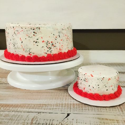 Black, white, and red sprinkles first birthday cake and smash cake for a race car birthday! Two Fast Birthday Cake Homemade, Smash Cake Race Car, Racecar Cake Smash, Race Car Cake Diy, 1st Birthday Race Car Smash Cake, Racing Smash Cake, Race Car Smash Cake Boy, Simple Race Car Cake, Fast One Smash Cake