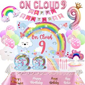 Everything you need for a perfect "On cloud 9" birthday party shipped right to your door. On Cloud 9 Cake, Cloud 9 Cake, On Cloud 9 Birthday Party, Cloud 9 Birthday Party, Birthday Decor Balloons, On Cloud 9 Birthday, Cloud 9 Birthday, Rose Gold Letter Balloons, 9 Cake