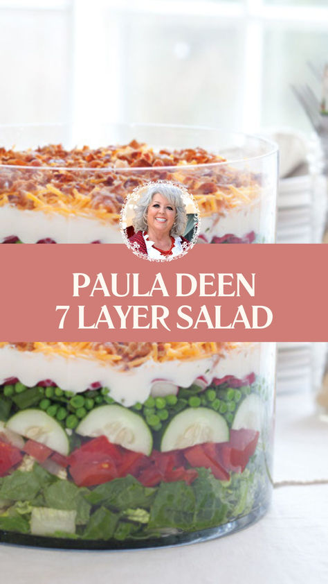 Paula Deen 7 Layer Salad Seven Layer Salad With Ranch Dressing, Paula Deen Cucumber Salad, 7 Layer Lettuce Salad Recipe, Seven Layered Salad Classic, Million Dollar Salad, 5 Layer Salad Recipe, Best Potluck Salads, Overnight Salad Layered, Tailgate Salads