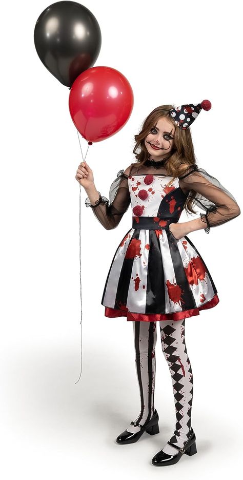 Girls Clown Costume Girls Scary Clown Costume Diy, Scary Costumes For Girls, Clown Costume Girl, Clown Costume Black And White, Clown Costume Cute, Clown Costume Scary, Scary Girl Costumes, Girls Clown Costume, Scary Girl Halloween Costumes