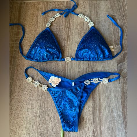 Suits You Swimwear Custom Blue Bikini With Swarovski Crystal Accents Custom Fitted Bikini For ~35” Hips Top Is Adjustable Made For B Cup With Removable Push Up Pads Suit Worn 1x For Professional Fitness Competition. Has Been Thoroughly Cleaned And In Wonderful Condition. Beautiful Suit Photographs Gorgeous And Would Be Great For Performance, Dance, Costume Etc. Purchase Price $550- Willing To Negotiate All Serious Offers!