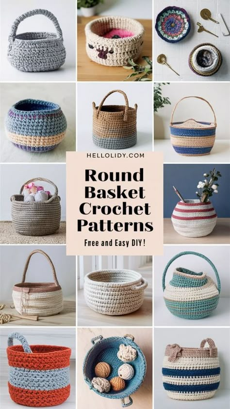 Discover 10 free crochet patterns for round baskets to add a handmade touch to your home organization. From stylish storage solutions to decorative accents, find the perfect pattern to create functional and beautiful baskets. #CrochetBaskets #FreePatterns #DIYHomeDecor #CrochetProjects Crochet Dog Toy Basket Free Pattern, Cute Crochet Basket, Large Crochet Basket Pattern Free, Crochet Baskets Free Patterns Storage, Crochet Storage Baskets Free Pattern, Crochet Organization, Crochet Round Basket, Crochet Storage Baskets Free, Yarn Baskets