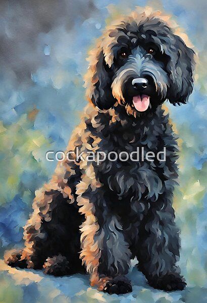 Black Labradoodle Painting, Labradoodle Watercolor, Labradoodle Painting, Brown Labradoodle, Labradoodle Art, Dogs Painting, Black Cockapoo, Black Labradoodle, Labradoodle Dog