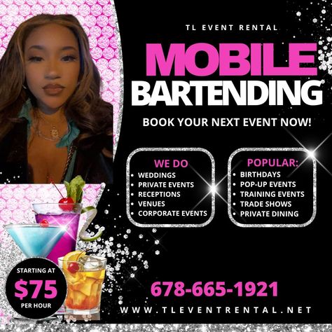 Bartender Price List, Bartender Business Card Ideas, Private Bartending Business, Traveling Bartender, Bartender Woman, Bartender Ideas, Mobile Bartending Business, Bartending Business, Bartending Ideas