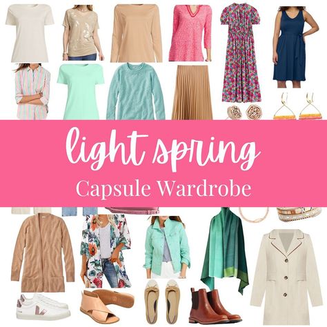 Light Spring Clothes, Light Spring Capsule, Light Spring Capsule Wardrobe, Light Spring Wardrobe, Light Spring Color Palette Outfits, Spring Professional Outfits, Light Spring Outfits, Completer Pieces, Pink Capsule Wardrobe