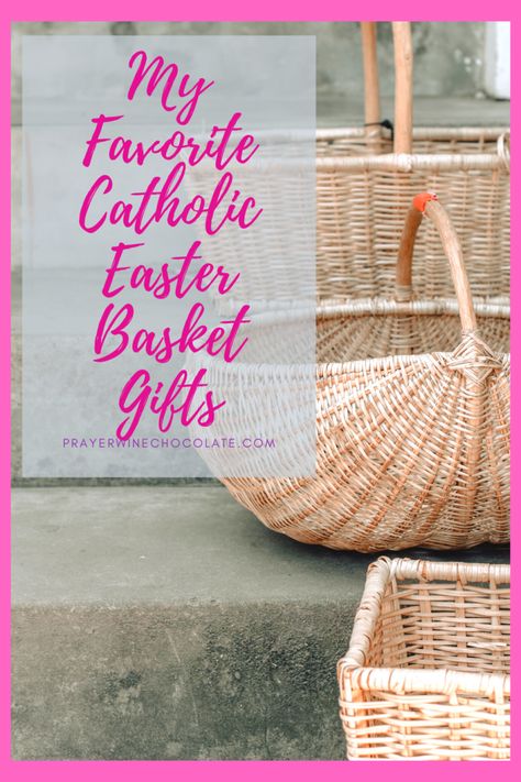 My Favorite Catholic Easter Basket Gifts - Prayer Wine Chocolate Catholic Easter Basket Ideas, Easter Basket Decorating Ideas, Catholic Easter Decorations, Catholic Easter Basket, Family Easter Basket, Easter Giveaway, Catholic Easter, Easter Basket Gifts, Liturgical Living