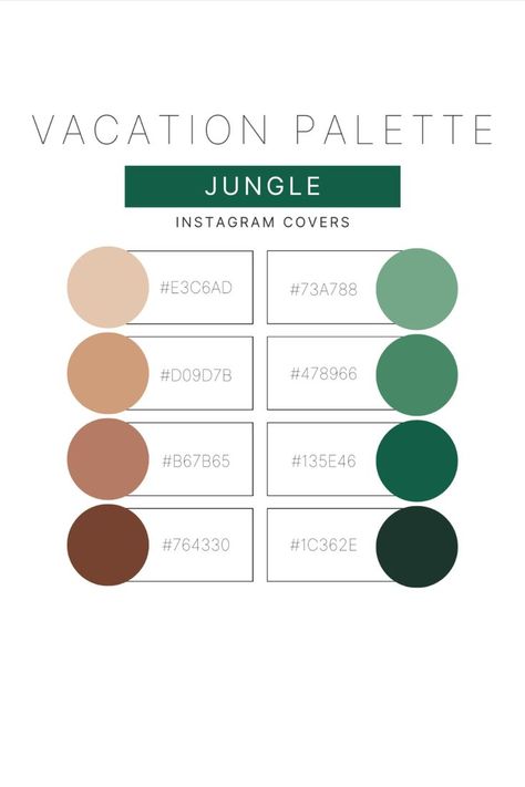 Color palette for Instagram cover; Jungle color palette; best color palette for jungle safari vacation; desert color palette for posting on social media--Instagram, Facebook, TikTok; with hex number codes Jungle Theme Color Palette, Excel Color Palette Codes, Jungle Green Color Palette, Hex Code Color Palette Aesthetic, Green Hex Code Palette, Color Palette Number Codes, Jungle Colour Palette, Hex Code Color Palette Google Calendar, Ppt Color Palette