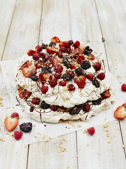 Eton mess | Jamie Oliver Desserts With Strawberries, Baked Meringue, Eton Mess, Jamie Oliver Recipes, Gluten Free Desserts Recipes, Rhubarb Recipes, Toasted Almonds, Jamie Oliver, Free Desserts