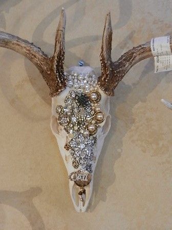 Bedazzled deer skull. ReImagine ReMade by Ruth. Bedazzled Deer Skull, Bedazzled Skull, Cow Skull Bedazzled, Bedazzled Skull Head, Faux Taxidermy Decor, Bling Cow Skull, Bedazzled Steer Skull, Crystal Deer Skull, Deer Skull Decor