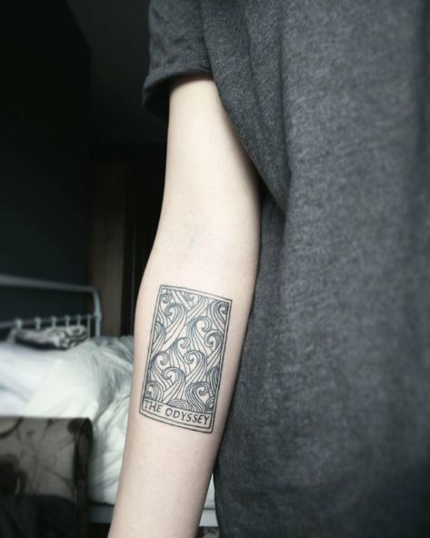 "The Odyssey" tattoo Odyssey Tattoo, Simple Tattoo With Meaning, Framed Tattoo, Grunge Tattoo, Light Tattoo, The Odyssey, Tattoo Bracelet, Aesthetic Tattoo, First Tattoo