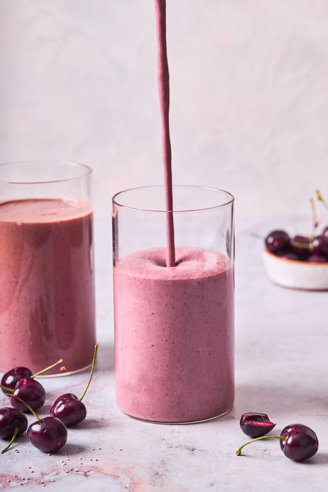 Cherry Smoothie Recipe | Olive & Mango Easy Snacks For Party, Smoothie Pics, Easy Snacks Ideas, Creperia Ideas, Snacks Ideas For Kids, Smoothie Pictures, Smoothie Photography, Snacks For Party, Cherry Smoothie Recipes