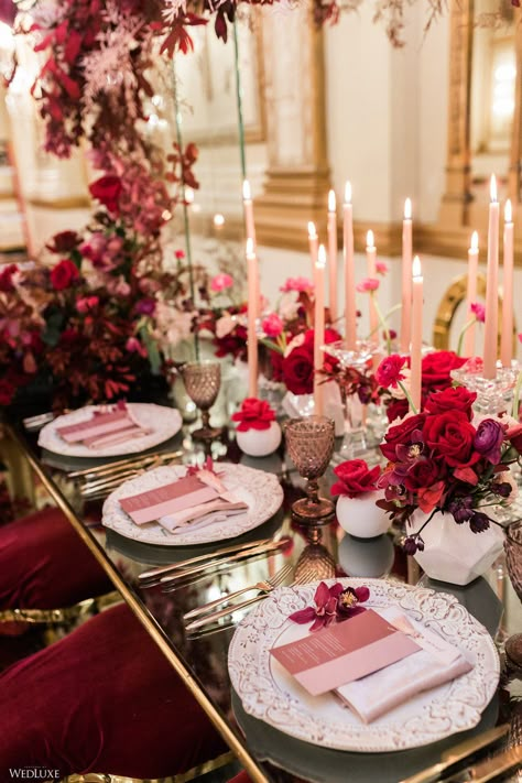 Red And Pink Wedding, Valentine Dinner Party, Valentine Tablescape, Red Wedding Theme, February Wedding, Valentines Wedding, Red And Pink Roses, Valentine Dinner, Valentine Theme