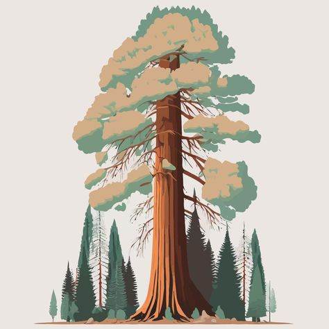 Giant Sequoia Tree Drawing, Redwood Tree Illustration, Sequoia Tree Drawing, Sequoia Tree Tattoo, Landscape Sketching, Red Woods, Monument Signage, Douglas Fir Tree, Giant Sequoia Trees