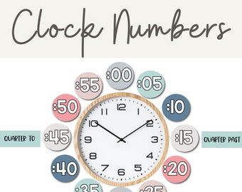 Calm Colors Classroom, Colors Classroom Decor, Classroom Clock, Neutral Classroom Decor, Clock Labels, Boho Rainbow Classroom, Calm Colors, Clock Numbers, Number Labels