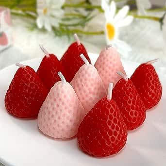 Mewealth Strawberries Candles Gifts for Women, Aromatherapy Candle, Room Decor Cute Strawberries Shaped Scented Candles, Aesthetic Decorative (6 Red and 3 Pink, 3 Inch) Strawberry Candle, Fruit Candles, Diy Scent, Fruit Scent, Vanilla Candle, Birthday Cake With Candles, Cute Strawberry, Small Candles, Candle Cake