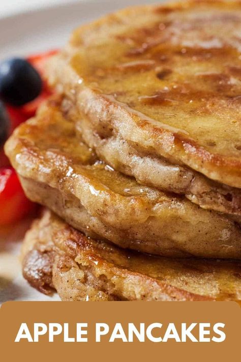 Fluffy, tender, and cozy, these Apple Pancakes are the perfect fall weather breakfast. Full of incredible cinnamon and apple flavor, these pancakes come together quickly with a few simple ingredients. This delicious but healthy breakfast is perfect for kids and adults. Breakfast Ideas For The Family, Apple Pancakes Easy, Apple Oatmeal Pancakes, Apple Banana Pancakes, Oatmeal Apple Pancakes, Fall Pancakes, Healthy Apple Pancakes, Fluffy Apple Pancakes, Pancakes With Apples