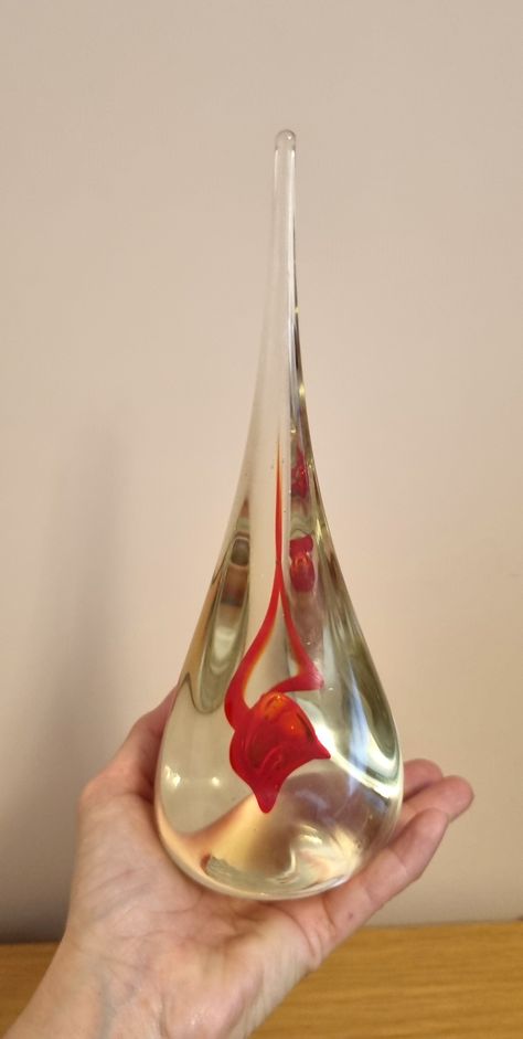 Handblown clear red swirl glass ornament, tear drop shape, red swirl ornament, glass sculpture ornament, art glass sculpture, paperweight Glass Making, Glass Art Sculpture, Glass Sculpture, Art Sculpture, Tear Drop, Glass Ornaments, Glass Collection, Paper Weights, Artistic Designs