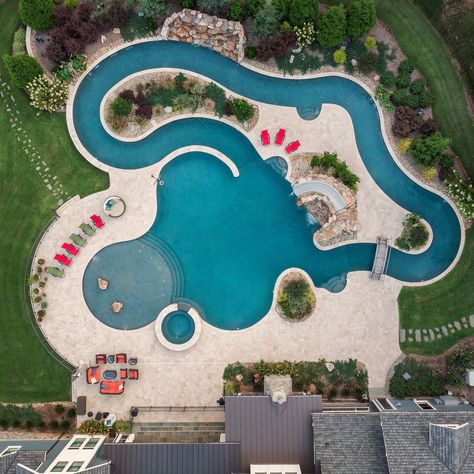 The Lazy River – Indian Trail, NC – Executive Swimming Pools, Inc. Fun Pool Designs, Cool Pool Designs, Pools With Lazy River Backyards, Lazy River Pool Backyard, Walk In Pool, Spool Pool, Backyard Lazy River, Overflow Pool, River Pool