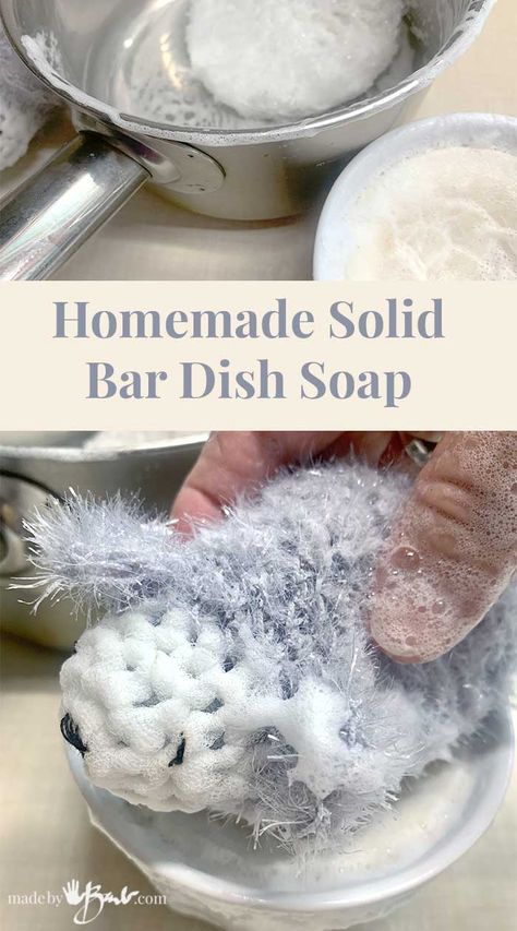 Homemade Solid Bar Dish Soap - Made By Barb - DIY recipe Bar Dish Soap, Soap Bar Recipe, Conditioner Bar Recipe, Dish Soap Bar, Homemade Dish Soap, Reduce Plastic Use, Simple Ingredient Recipes, Diy Dish Soap, Natural Dish Soap