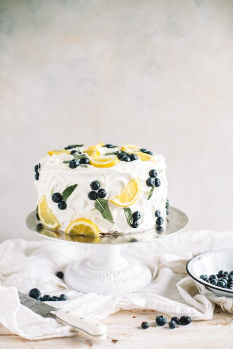 Lemon Blueberry Cake with Lemon Buttercream Tort Hello Kitty, Tårta Design, Lemon Blueberry Cake, Desserts Cake, Lemon Buttercream, Blueberry Lemon Cake, Spring Cake, Tres Leches Cake, Spring Desserts